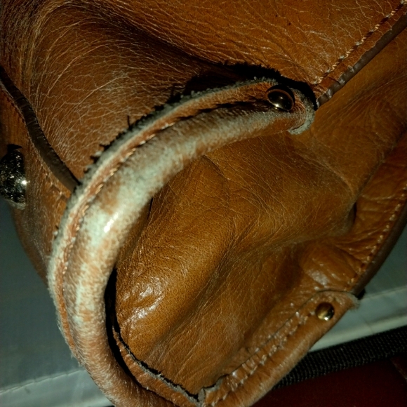 Cute rustic tan leather tote purse by Perlina - Picture 10 of 12
